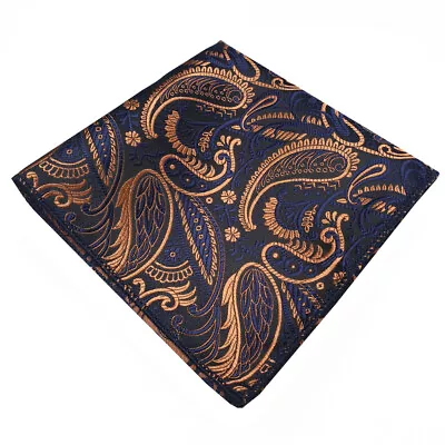 Dark Blue With Gold Plume Paisley Pocket Square • £3.99