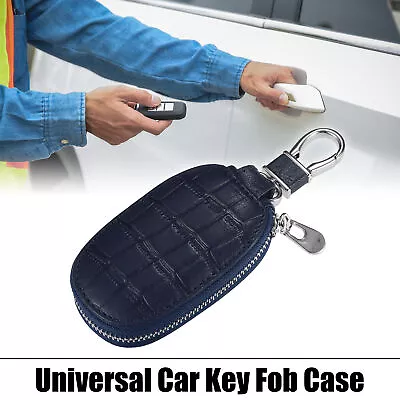 Universal Car Key Fob Case Genuine Leather Car Key Cover Car Smart Key Fob Blue • $9.99