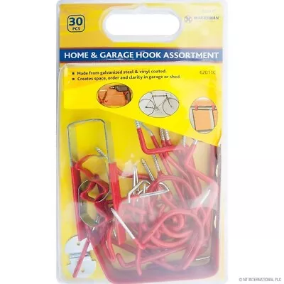 New Pack Of 30 Garage Hook Assortment Garden Hanging Clothes Storage Ladder Tool • £4.99