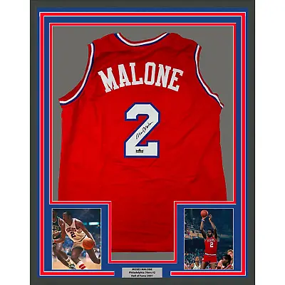 Framed Facsimile Autographed Moses Malone 33x42 Red Reprint Laser Auto Jersey • $374.99