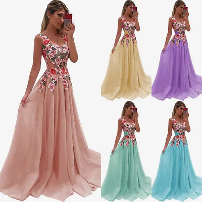 Women Floral Strappy Maxi Dress Prom Evening Party Ball Gown Wedding Bridesmaid  • £29.99