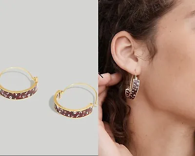 Madewell Cottage Floral Medium Hoop Earrings Vintage Mulberry Gold Plated NWT • $28