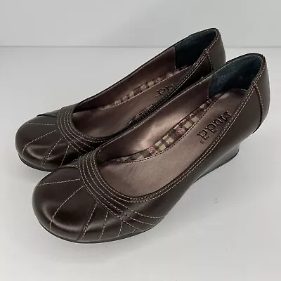 Mudd Brown Helsinki Wedge Heels Women's Size 5.5 M Slip-On RoundToe Casual Shoes • $29.66