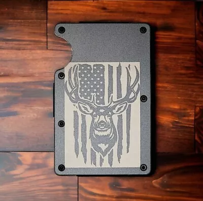 Engraved In USA  American Mule Deer  Slim Wallet RFID Blocking Hunter Gift • $25.99