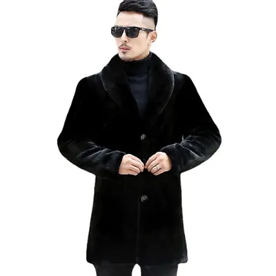 Men Imitation Mink Fur Mink Coat Fur Long Fur Jacket Black Warm Button Overcoats • $164.99