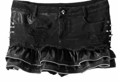 Steampunk Visual Kei Goth Stud Mini Skort Denim Zippers Skirt Inner Shorts Pants • $88.16