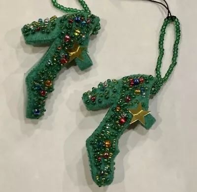 Michael Simon Pair 2 Shoe Christmas Holiday Ornaments NWT Green Bead Chive Multi • $54