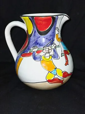 LA MUSA Italy Water Pitcher “MACY’S” Hand Painted Art Pottery CIRCUS ACROBATS • $49.99