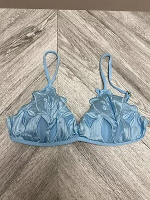 L Space Womens Blue Jean Embroidered Floral Tie Back Plunge Bikini Swim Top S • $25.46