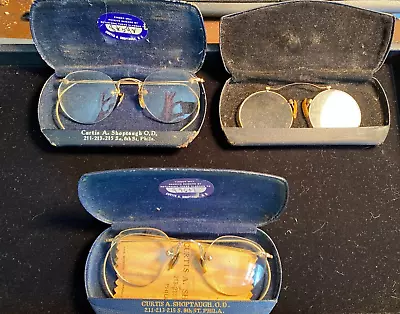 Vintage Lot (3) 12k GOLD FILLED Wire Rim Spectacles / Glasses With Cases • $62.95