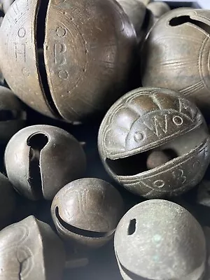 44 Antique Brass Sleigh Bells- Lot With Petal Design Large & Small Loose Signed • $76