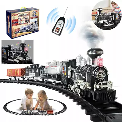 Steam Train Track Set With Sound Smoke Lights Remote Control Classical Train Set • £29.89