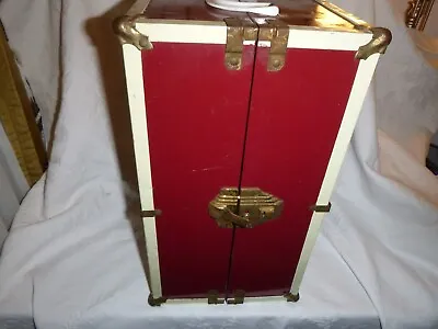 Vintage 1950 Red Metal Doll Wardrobe Trunk Carry Case Atomic Pink Lining 14'' • $50