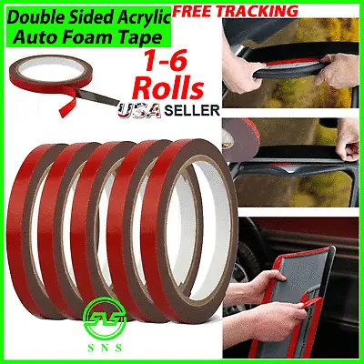 $9.79 • Buy Auto Tape Acrylic Foam DOUBLE SIDED Back 3m X10mm Mounting Adhesive 1-6 ROLLS