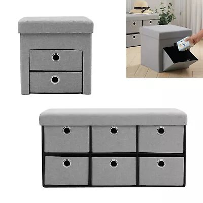 Folding Ottoman Stool Footstool Chair Storage Box Padded Seat Chest Of Drawers • £39.95