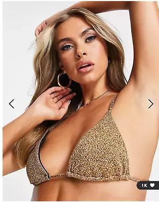 Gold Metallic South Beach Halter Neck Bikini Top Size 6 New Swimwear • £6.99