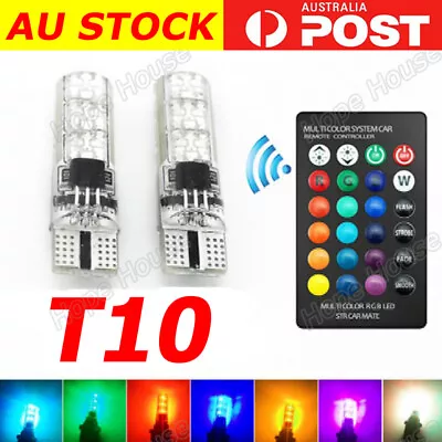 2X LED T10 Remote Control W5W 501 RGB Color Changing Car Wedge Side Light Bulbs • $5.99