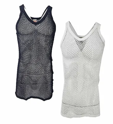 £7.95 • Buy Original Pendeen Mens Premium 100% Cotton Mesh Fishnet String Vest Top V Neck 