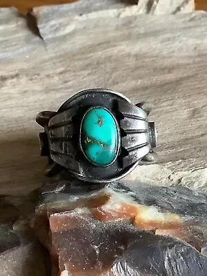 Vintage Signed Turquoise And Silver Navajo Ring Approx Size 8 1/2 • $55