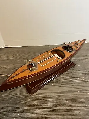 Vintage 1950's Mahogany Wood Speed Boat Toy Model On Stand 16  Nautical Decor • $350