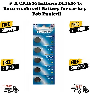 5 X CR1620 Batterie DL1620 3v Button Coin Cell Battery For Car Key Fob Eunicell  • £2.87