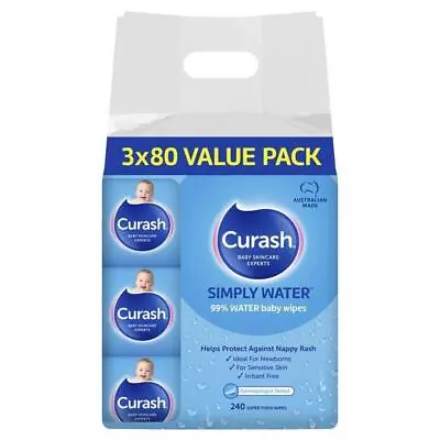 Curash Simply Water Wipes 3 X 80 Pack • $16.99