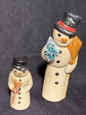 $150 • Buy Vaillancourt Folk Art Snowman Lot Hand Painted Chalkware Statue 4 1/2”