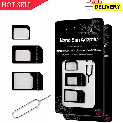 Pack 2 Nano SIM Card Adapter Converter Kit Nano To Micro SIM/Standard With Tr.. • $11.58