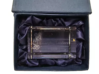 Rare Disney Mickey Mouse 3D Laser Etched Crystal Glass Cube With Box 2”x 2” X 3” • $19.95