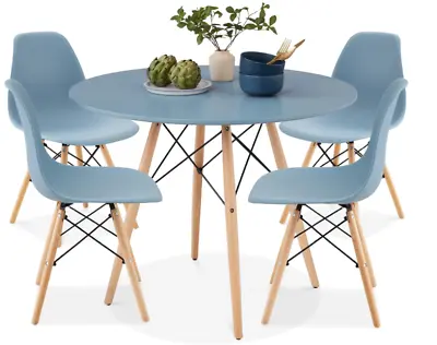 Dining Table Set Round 4 Chairs Breakfast Small Space Blue Mid Century Modern • $349.99