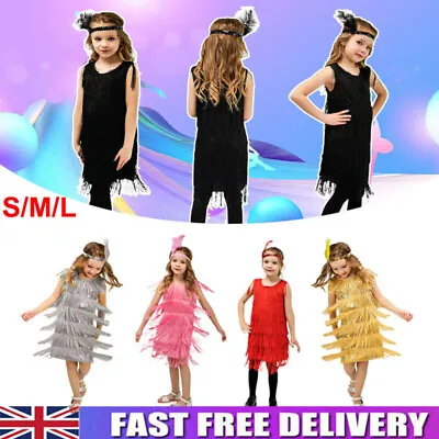 Girls Flapper Dress And Headpiece 1920's Childs Fancy Dress Charleston Costume . • £21.89