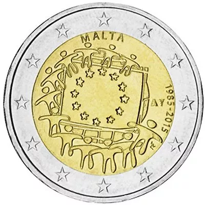 2015 Malta € 2 Euro Uncirculated UNC Coin  European Union (EU) Flag 30 Years  • $8.15