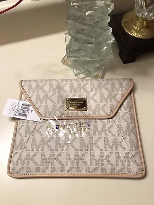 NWT Michael Kors MK Large Envelope Clutch Purse - Vanilla Logo - Ipad Case • $89