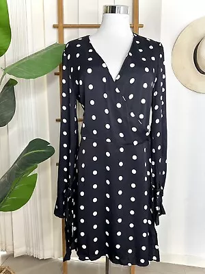 Viktoria & Woods Black Polka Dot Wrap Dress Long Sleeve Size 1 • $48.30