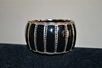 New $995 MIRIAM SALAT Resin Scalloped Cuff Bracelet CZ  Black Rhodium Silver • $466.40