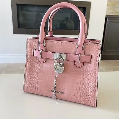 Michael Kors Hamilton Small Satchel Crossbody Croc Embossed Bag Primrose Pink • $109