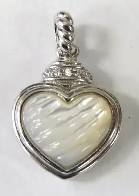 Judith Ripka Sterling Silver Mother Of Pearl Heart CZ Pendant Enhancer • $69.95
