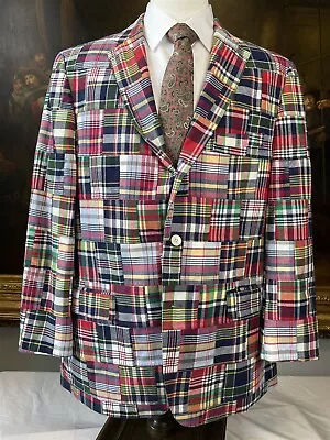 Haspel Neiman Marcus 46L WELFORD Cotton Madras Plaid Quilt 3 Roll 2 Blazer • $124.99