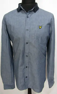 Lyle & Scott Long Sleeved Men's Blue Cotton Shirt With Fine Knit Collar  XXLarge • £16.99