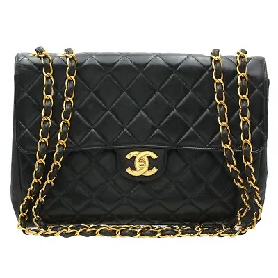 CHANEL Lambskin Jumbo XL Quilted Single Flap Turnlock Chain Shoulder Bag B2898 • $2785