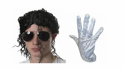 1980s Jacko Michael Jackson Pop Star Afro Wig Sunglasses Sequin Glove 1980s • £12.49