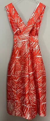 MILLY Spring 2016 Orange White Satin A-Line Tea Length Dress Size 8 M • $40