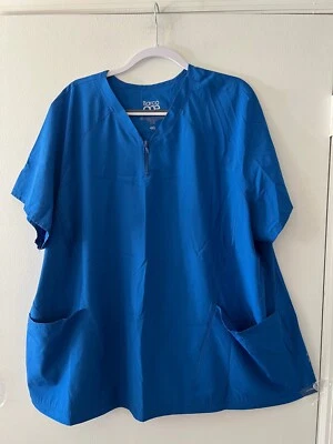 $6 • Buy Barco One Size 4xl (fits 3xl Better) Royal Women's Zip-yoke Scrub Top