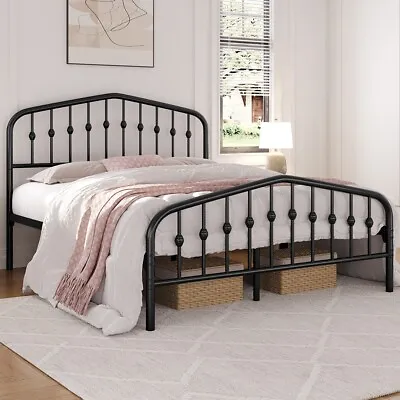 Metal Platform Bed Frame With Crown-inspired Design Headboard For Home Furniture • £119.99