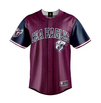 Manly Sea Eagles Nrl Team Logo 'slugger' Short Sleeve Button Up Baseball Shirt • $59.99