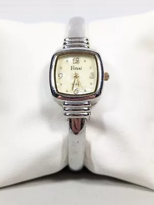 Vivani Pearlized Dial Silver Tone Case Hinge Bracelet Band Watch 5.75 Inch • $17.49