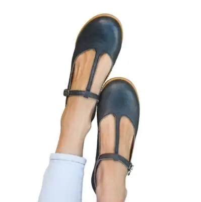 Womens T-Strap Round Toe Ballet Flats Ankle Buckle Vintage Pumps Shoes Mary Jane • $33.83