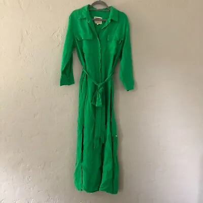 L'Agence Cameron Long Shirt Dress Linen Bright Pop Green Sz L READ DIS • $65