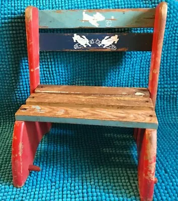 Vintage ~ Wooden Child's Chair Step Stool ~ Dog & Rabbits Design  • $33.08