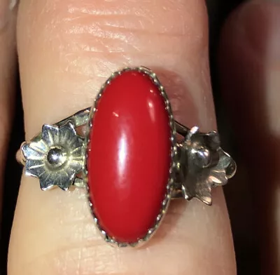 Sterling Silver Ring With Red Stone Marked Sterling And Stern Size 8 • $38